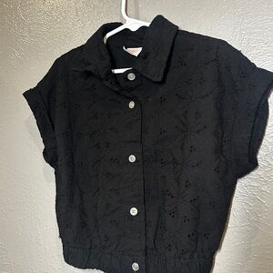 Black Girls Eyelet Lace Button-Up Shirt